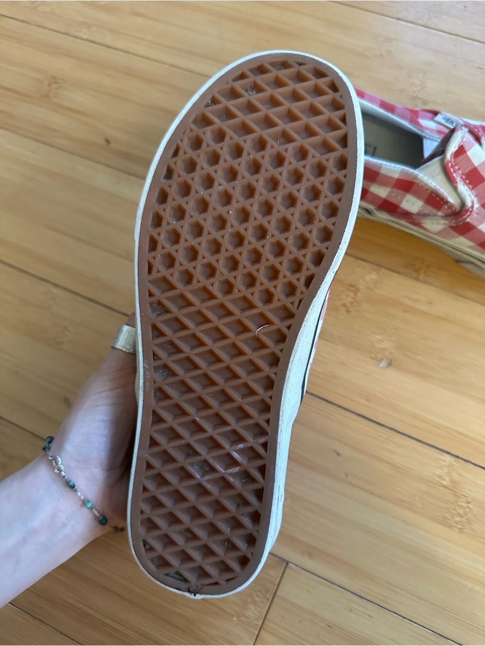 Vans Red and White Gingham Slip-On Sneakers - Picture 4 of 5